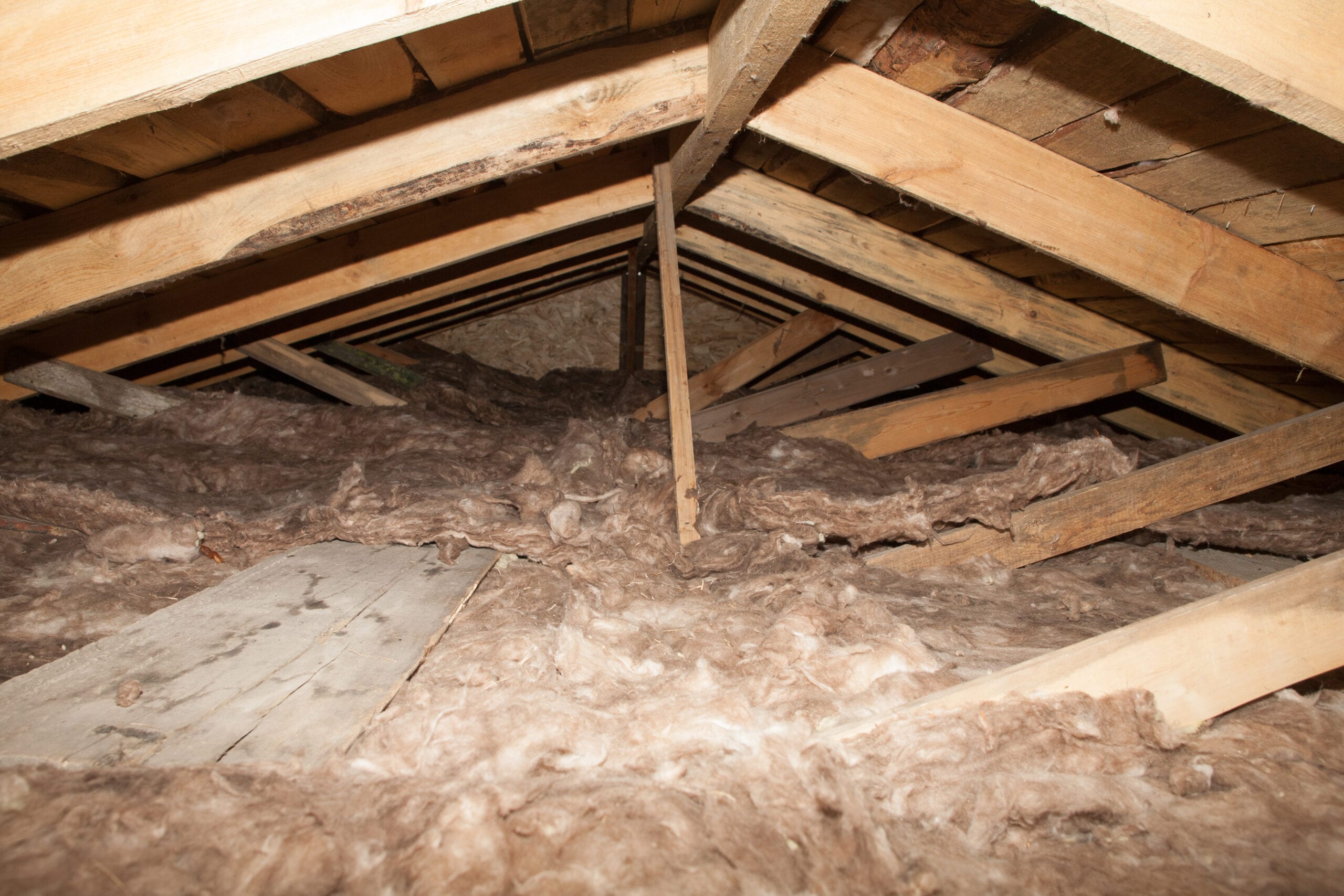 mineral wool in the attic of the house Foam plastic Insulation of a new home on a new roof