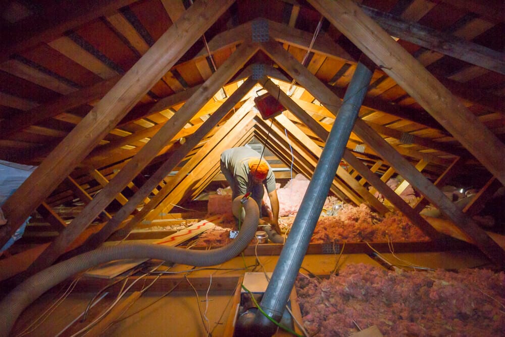 Attic Projects Seattle Team Member Performing Attic Insulation Removal