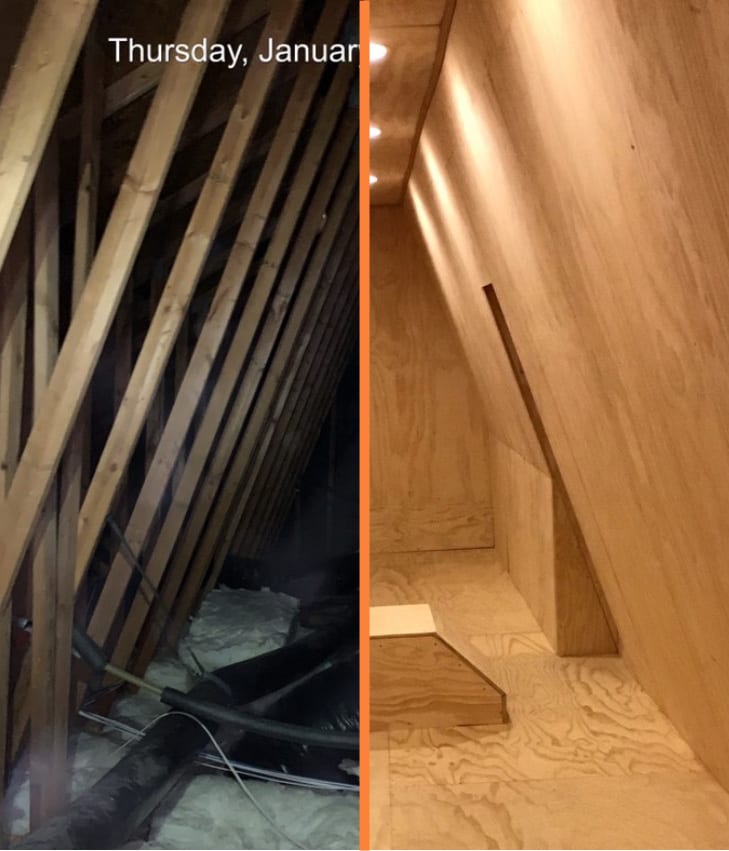 before and after of attic remodel by attic projects